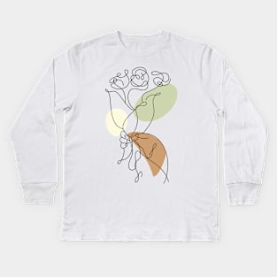 Flower Bouquet Shape Minimalist Line Art Drawing Kids Long Sleeve T-Shirt